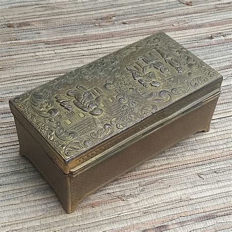 valuable vintage metal design wood lined cigarette box|vintage cigarette box 337.